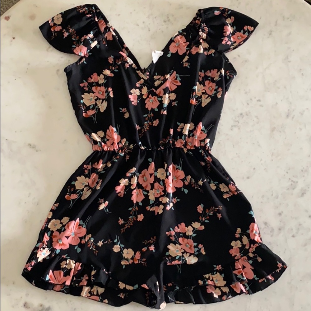 Black and Pink Floral Romper